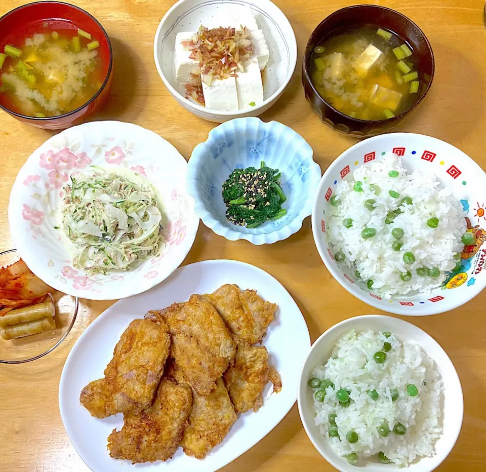 Snapdishの料理写真:豆ごはん💚ピカタ|Makokoさん