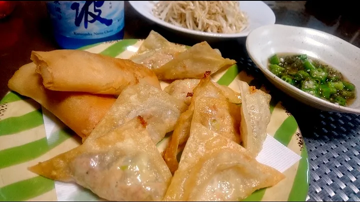 ツナ・チーズ  包み揚げ～
  オクラ・めかぶ🌿
  もやしナムル🌱|びせんさん