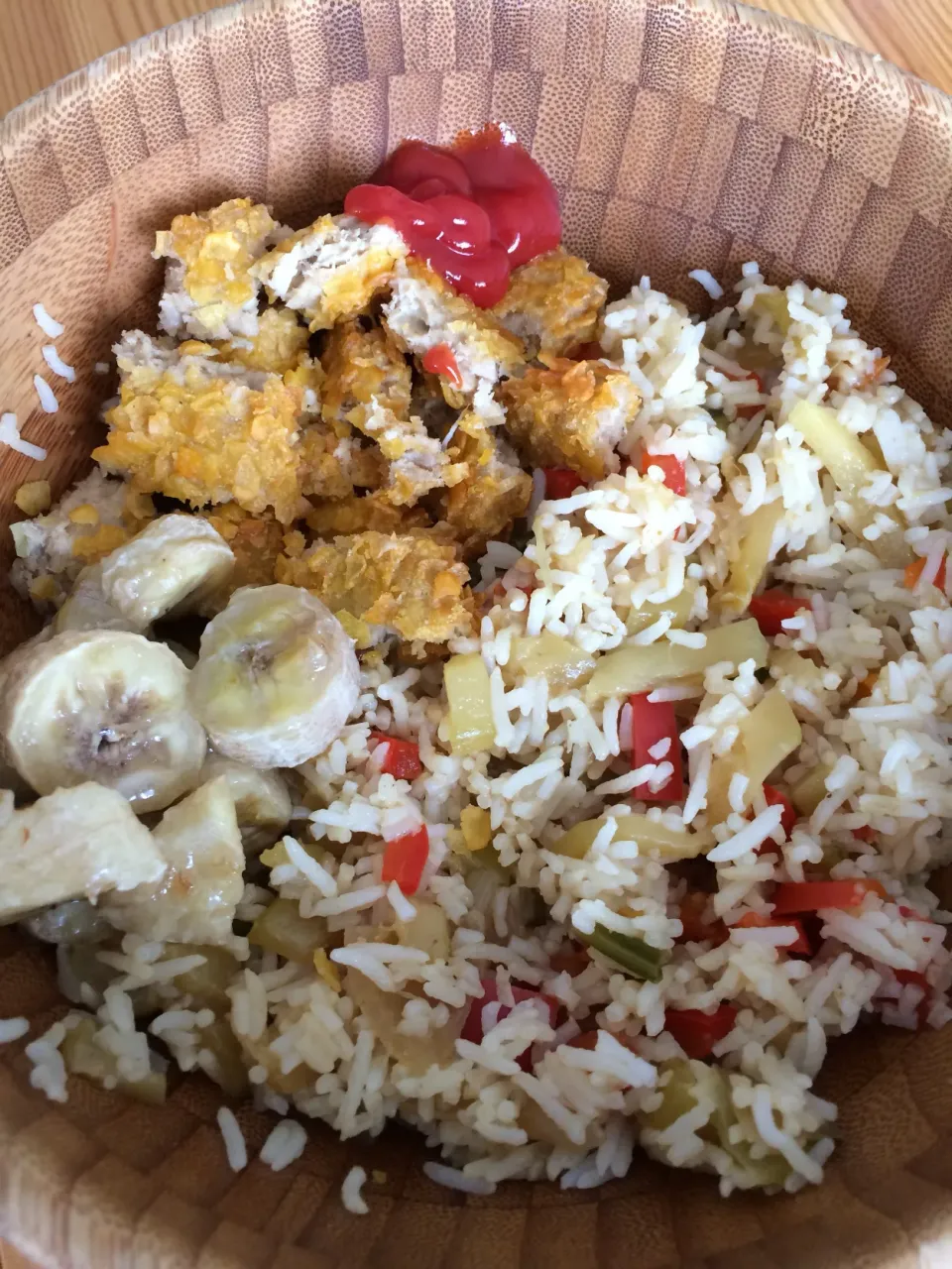 Vegan chicken patty, rice, veggies and banana|MissYumYumさん