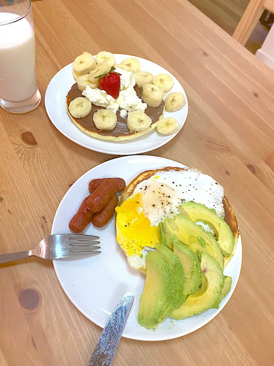 🥑🍳2種類パンケーキ🥞🍫🍌🍓|にゃんこさん