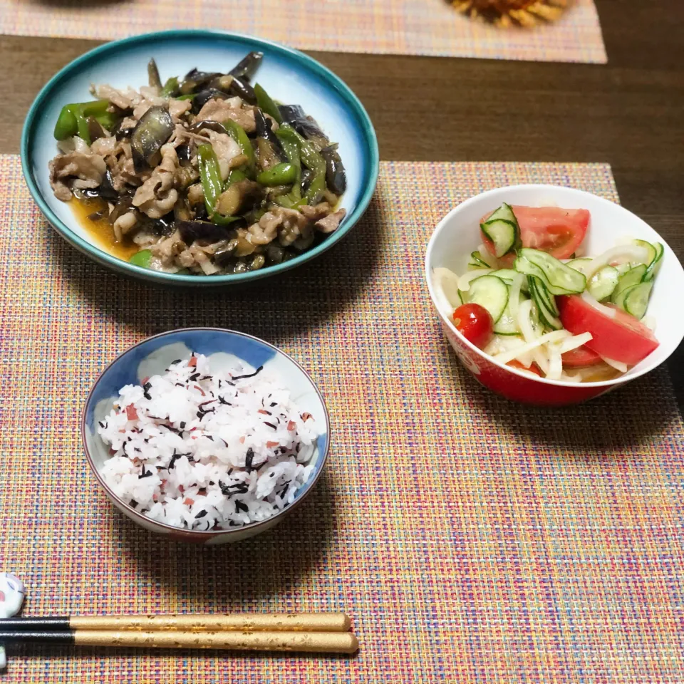 Marinated salad & simmered pork & eggplants|Makigelinaさん