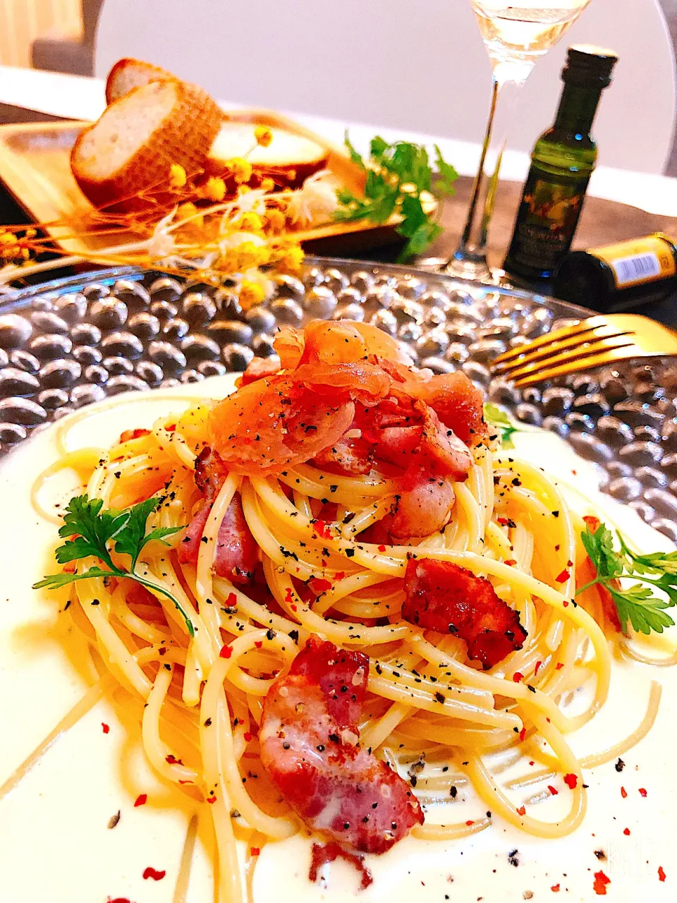 冷製カルボナーラ✨🥂冷たいパスタ食べたくて作りました✨💕🥰|ゆかこさん