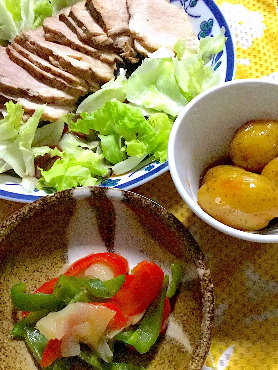 茹で豚　じゃがいも🥔の煮物　ピーマン炒め|掛谷節子さん