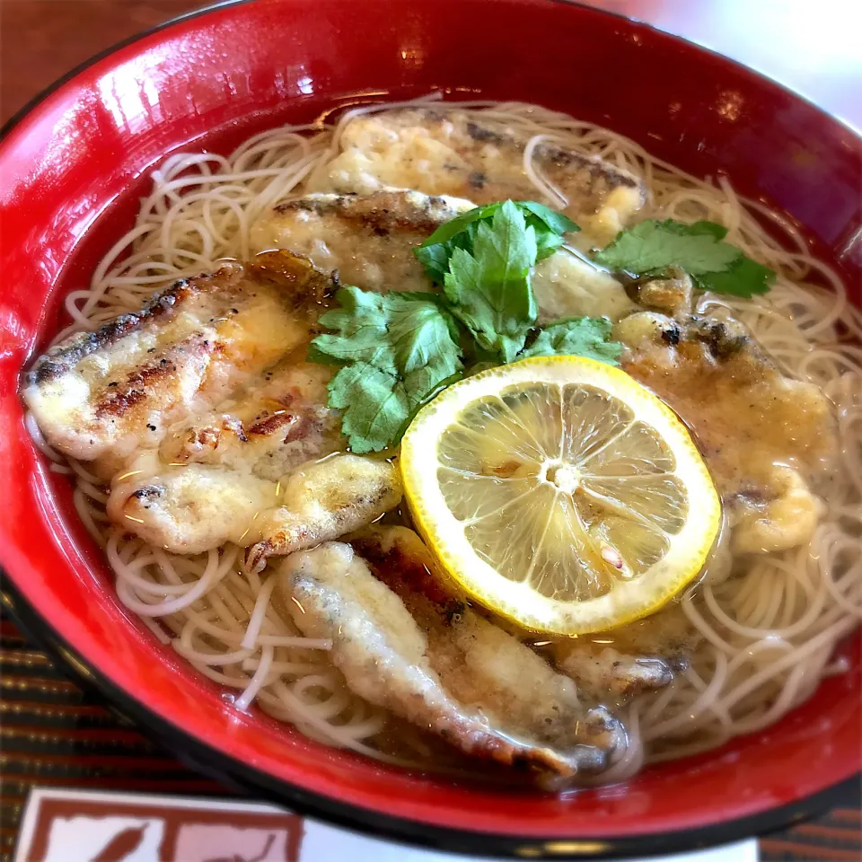 Snapdishの料理写真:穴子天にゅう麺　姫路城近くのお店で。|Hiro Yanさん