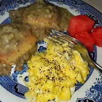 Homemade Country Sausage Gravy over Biscuits with Watermelon|Pauline Woodards-Respress MEdさん