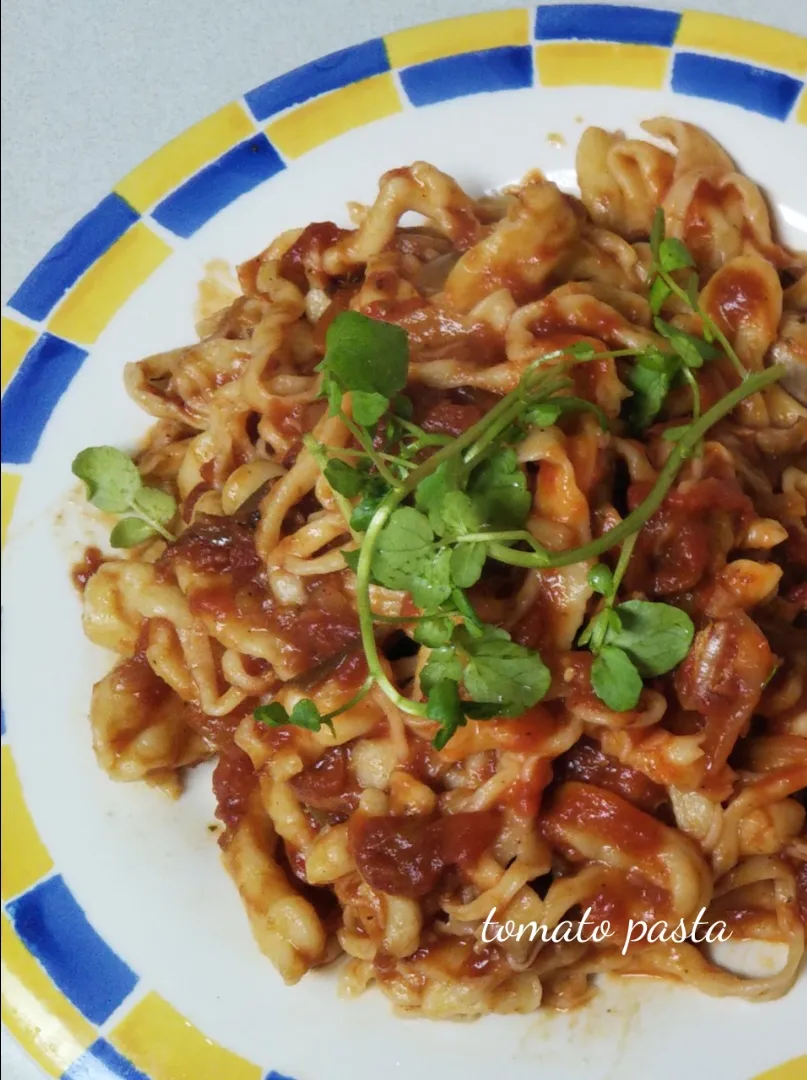 Snapdishの料理写真:手作り生パスタで作った チキントマトパスタ🍅🍷|りえぞ～さん