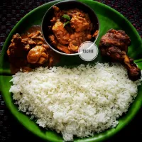 Mangalorean Chicken Ghee roast, Chicken curry, fried chicken leg with rice|Richieさん