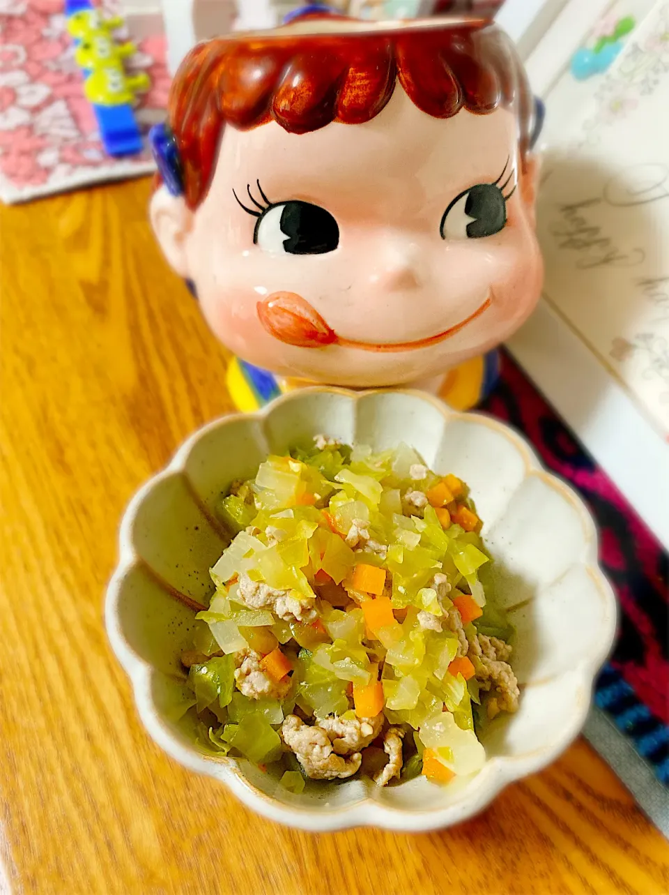 息子への離乳食♡豚肉とお野菜の味噌炒め。|ぽき。さん