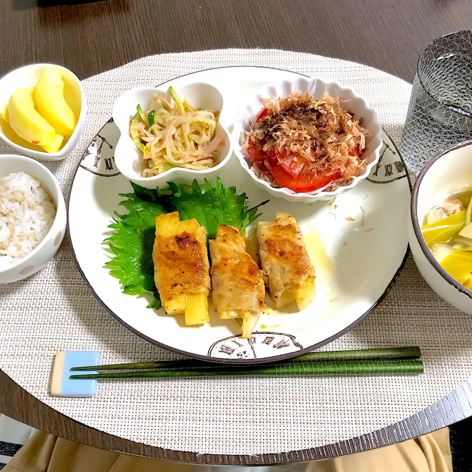 6/22晩ご飯：豚ロースの長芋巻|ななみんさん