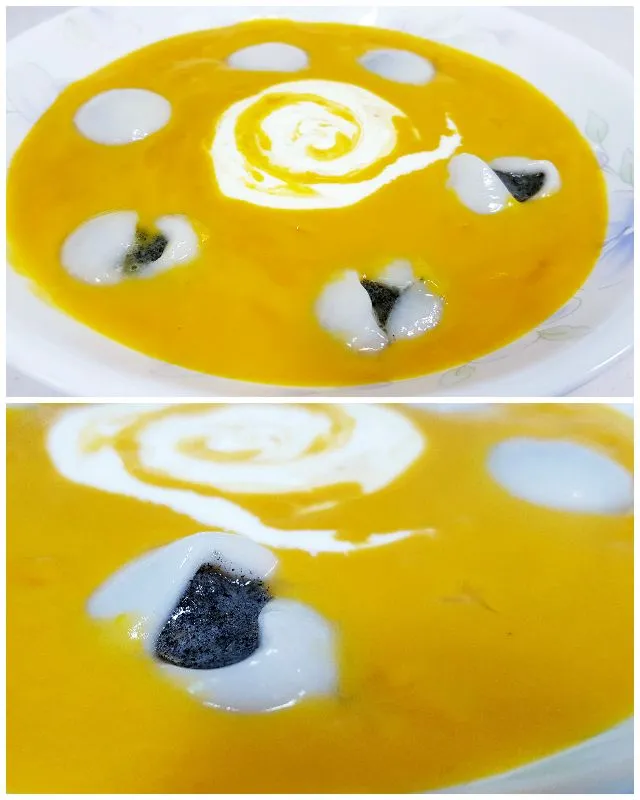 pumpkin porridge and glutinous rice dumplings with black sesame filling|steven z.y.さん