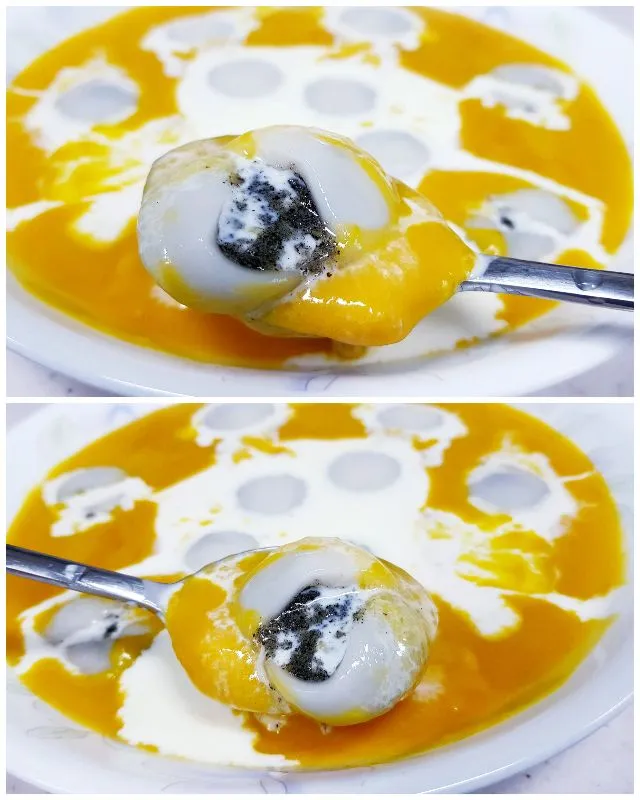 Snapdishの料理写真:pumpkin porridge and glutinous rice dumplings with black sesame filling|steven z.y.さん