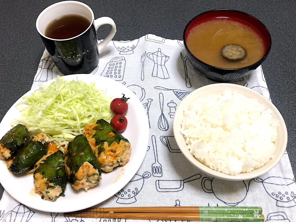 鶏ひき肉と大葉焼き|鍋敷さん