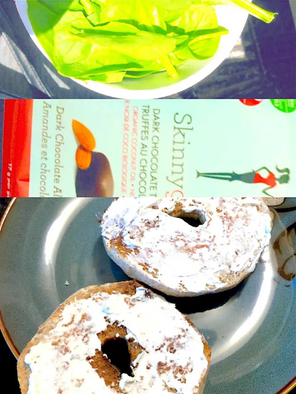 Spinach,skinny girl candies,low carb bagels with light cream cheese|ninja kittyさん