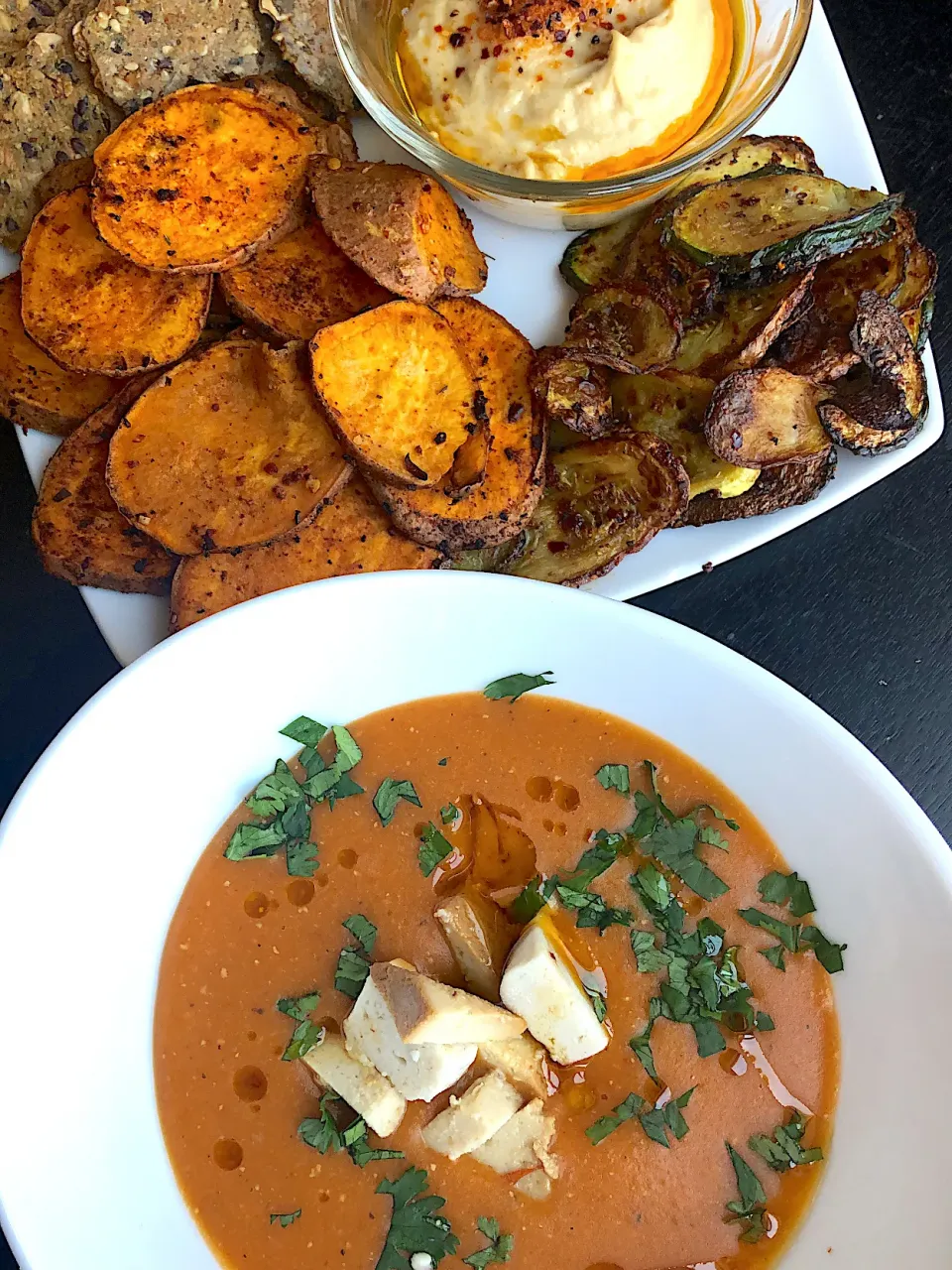 Snapdishの料理写真:Creamy Red Lentil soup with vegan mozzarella|WholeLivingLargeさん