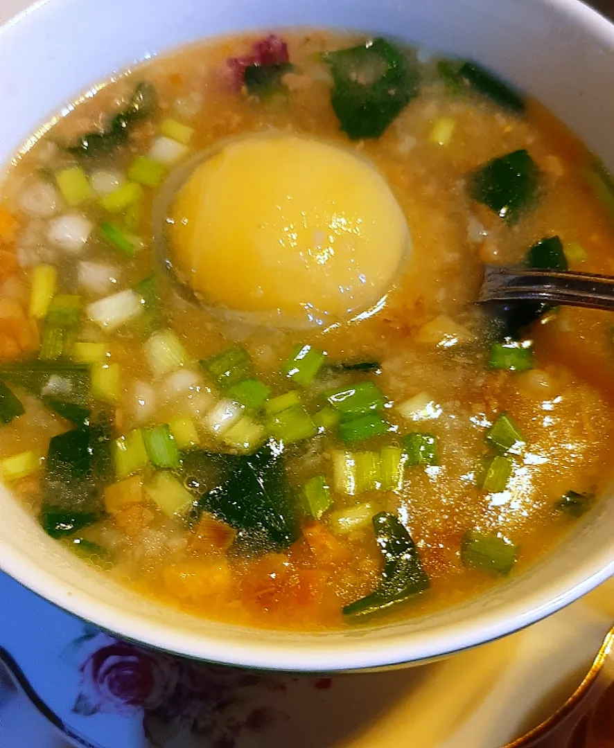 mince pork & baby spinach porridge, with turtle egg|ģřãçîöůşさん