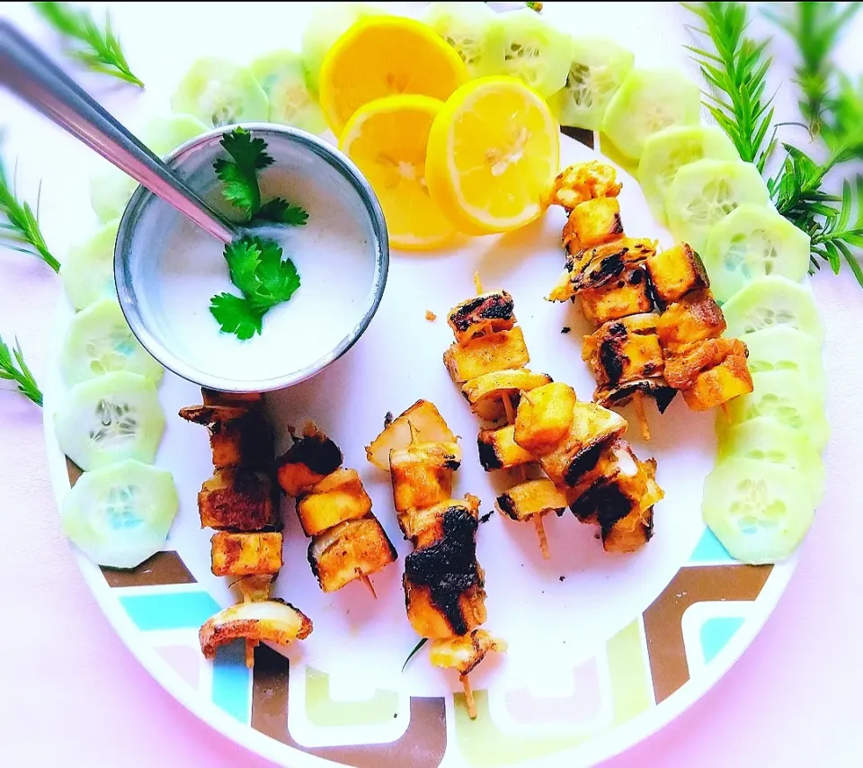 # Starter .. panneer Tikka with masala yogurt  dip in my way ..|nivedhasankar64@gmail.comさん