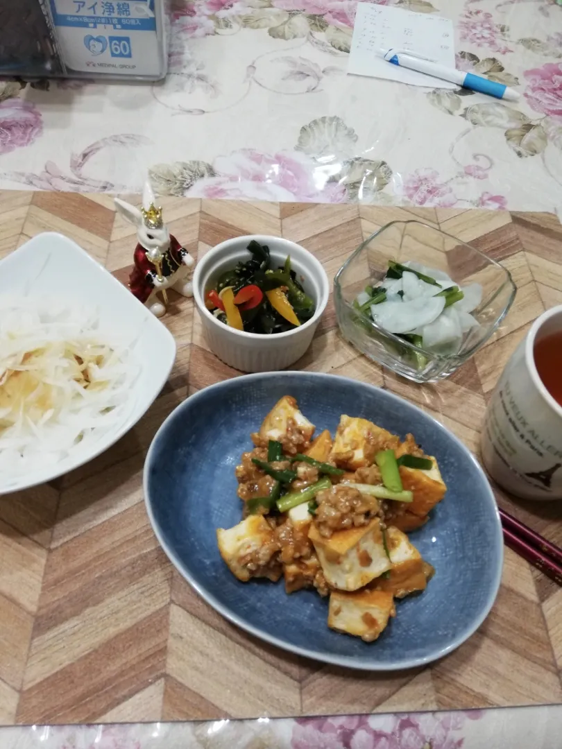 6/24
厚揚げと挽肉の辛いのと作りおきで晩ごはん😋|たえさん