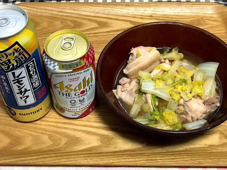 ☆鶏肉と白菜の煮物 ☆ビール🍺 ☆レモンサワー|まぁたんさん