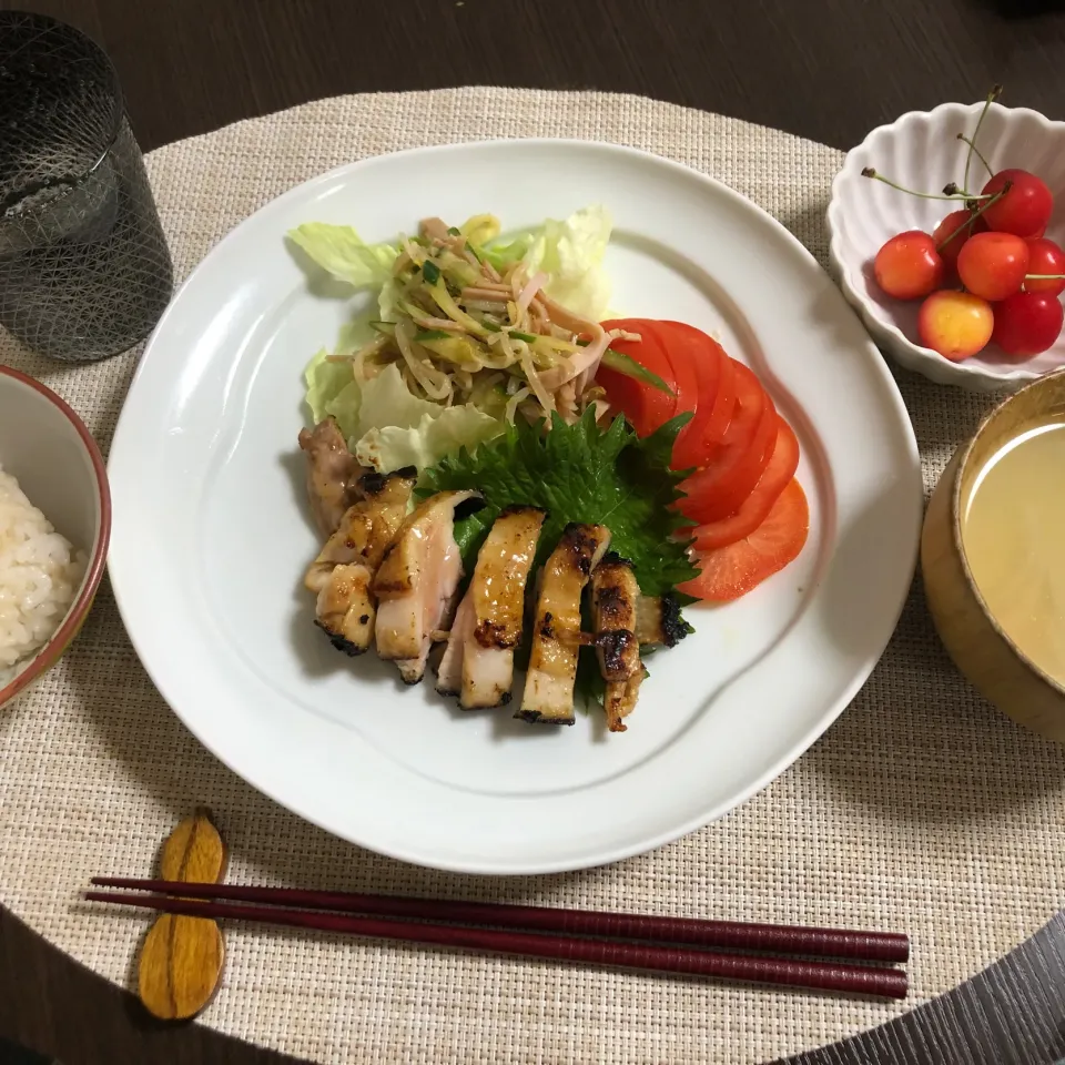 6/25晩ご飯：鶏モモの味噌漬け焼き|ななみんさん