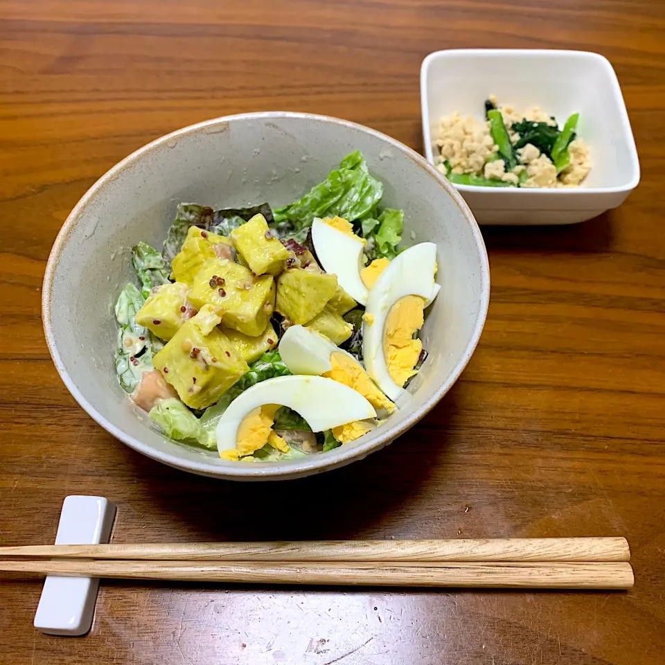 さつまいもとは生ハムのサラダ、小松菜と豆腐の炒めもの|marukoさん