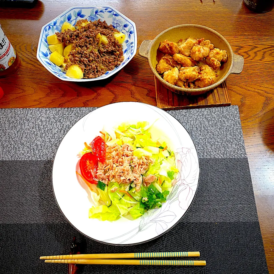 6月25日　昼ごはん　　サラダうどん、残り物|yakinasuさん