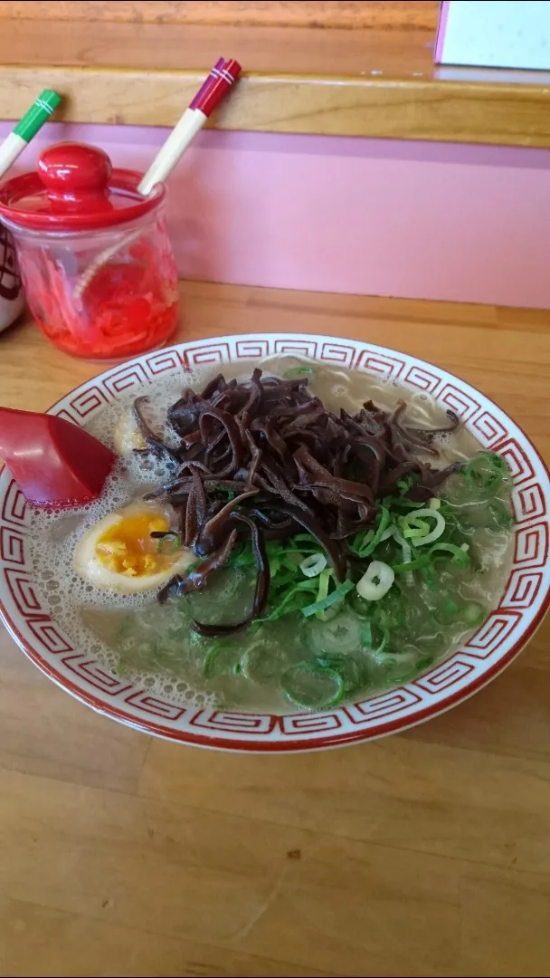 福岡県福岡市城南区「七福亭」の「煮玉子キクラゲラーメン」|タカシさん