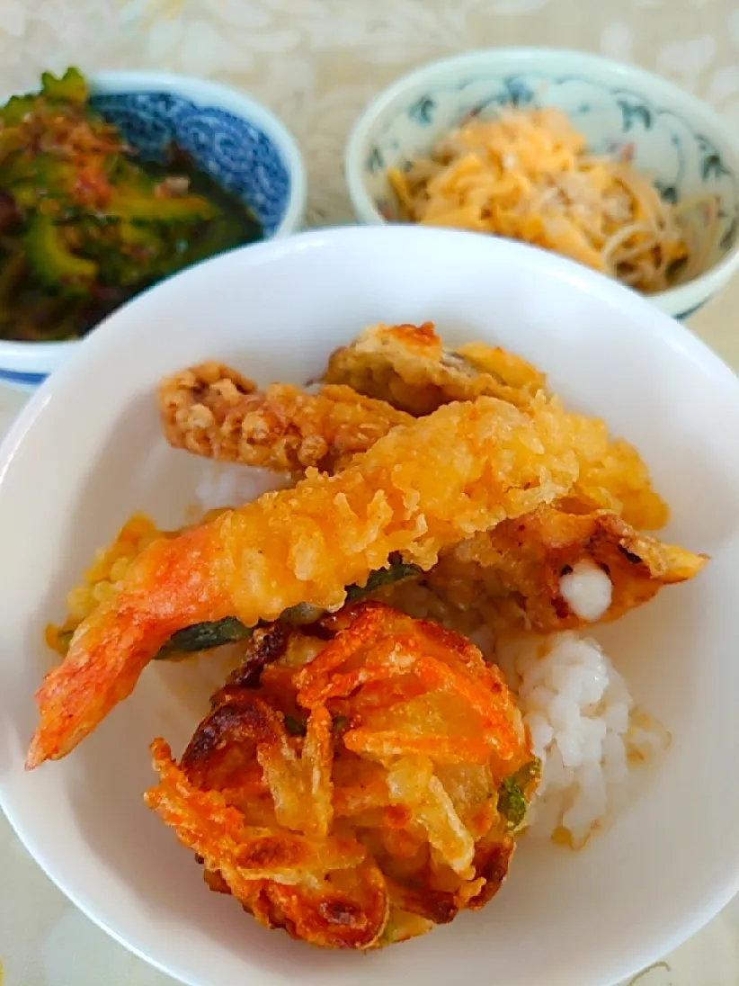 Snapdishの料理写真:今夜は天丼

ゴーヤのオカカ和え
えのき茸のおろし和え|🍒ふみりん🍒さん