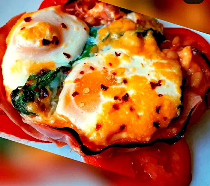 ham cups with egg,mushroom beans and spinach inside|kelly2shoesさん