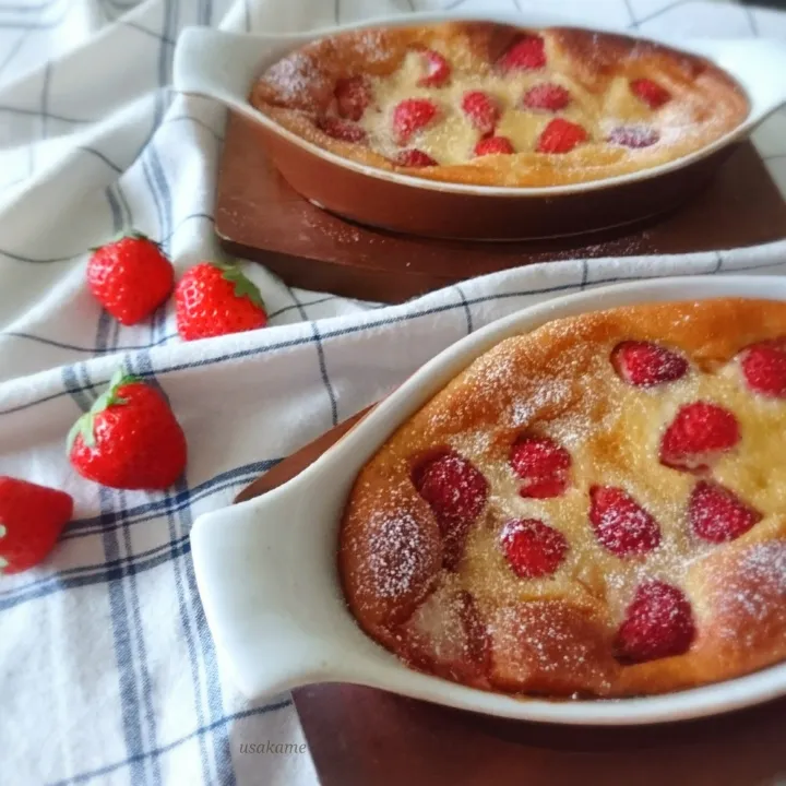 *seiko*さんの料理 今日のおやつ✨簡単 楽チン♡苺のクラフティ🍓|うさかめさん