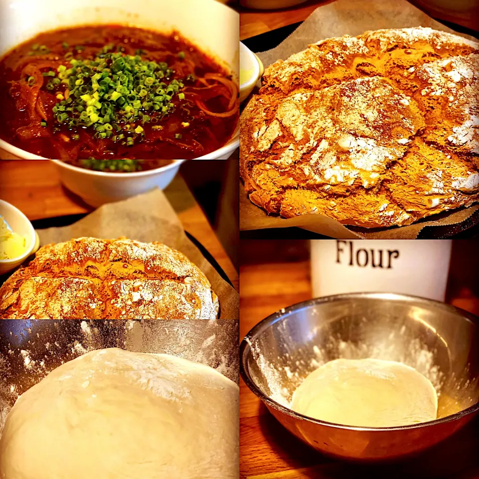 Red Onion & Miso  Ramen with Negi (noodles) with Garlic & Parmesan Crusty Homemade Bread #ramen #bread #homecooking #homebaking #chefemanuel|Emanuel Hayashiさん