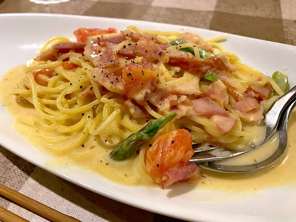 ベーコンとトマトのクリームチーズスパゲティー|Shino88さん