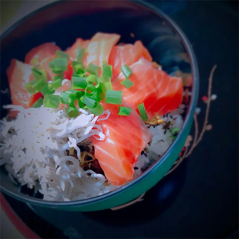 本日の夕食の一品＊サーモン＆しらす丼|ぁゃ🍃さん