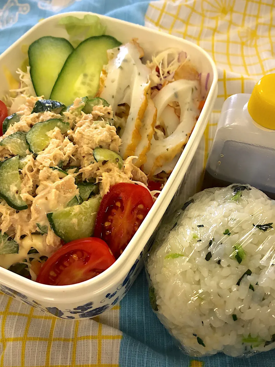 Snapdishの料理写真:おにぎりとパスタサラダ弁当【めし】|超絶トルーマン石6さん