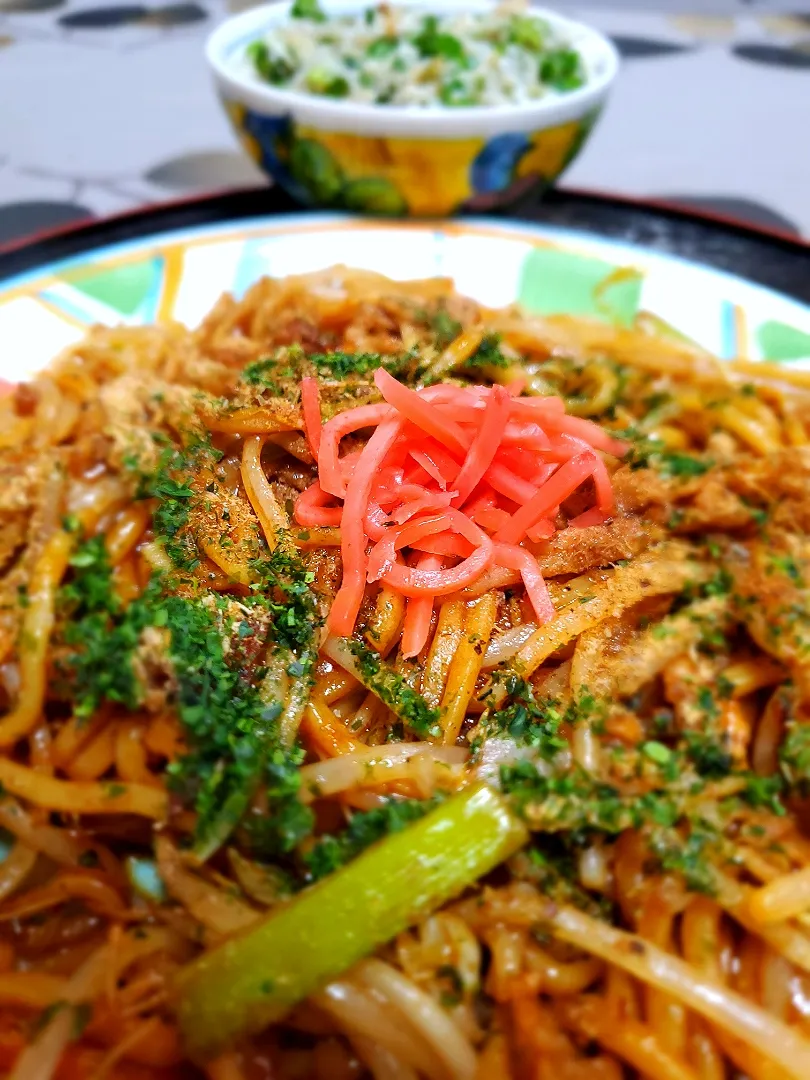 焼きそば&ねぎジャコ飯|こまちさん