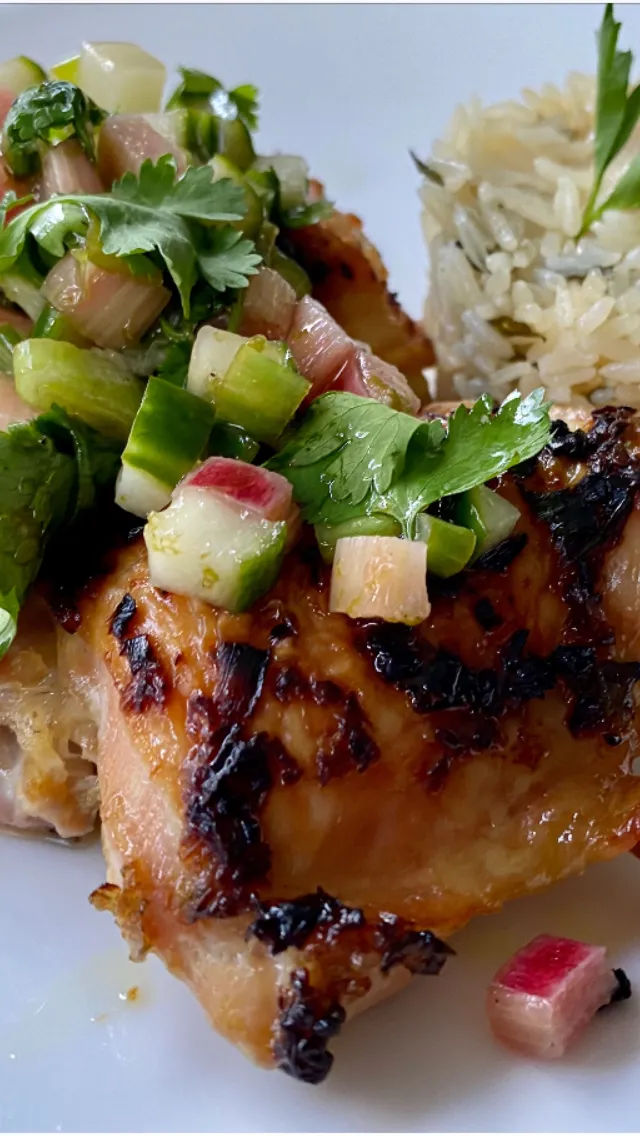 Chicken Thighs with a Rhubarb Cucumber Salsa|Christine pavelkaさん