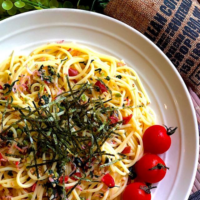 カリカリ梅のバター醤油パスタwith野沢菜ちりめん Mapitee Snapdish スナップディッシュ Id Rdikma