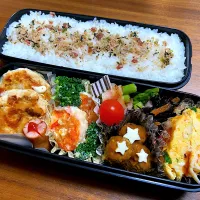 Snapdishの料理写真:中学生男子😋お弁当🍱鶏ひき肉のハンバーグ♩¨̮|ma-chanさん