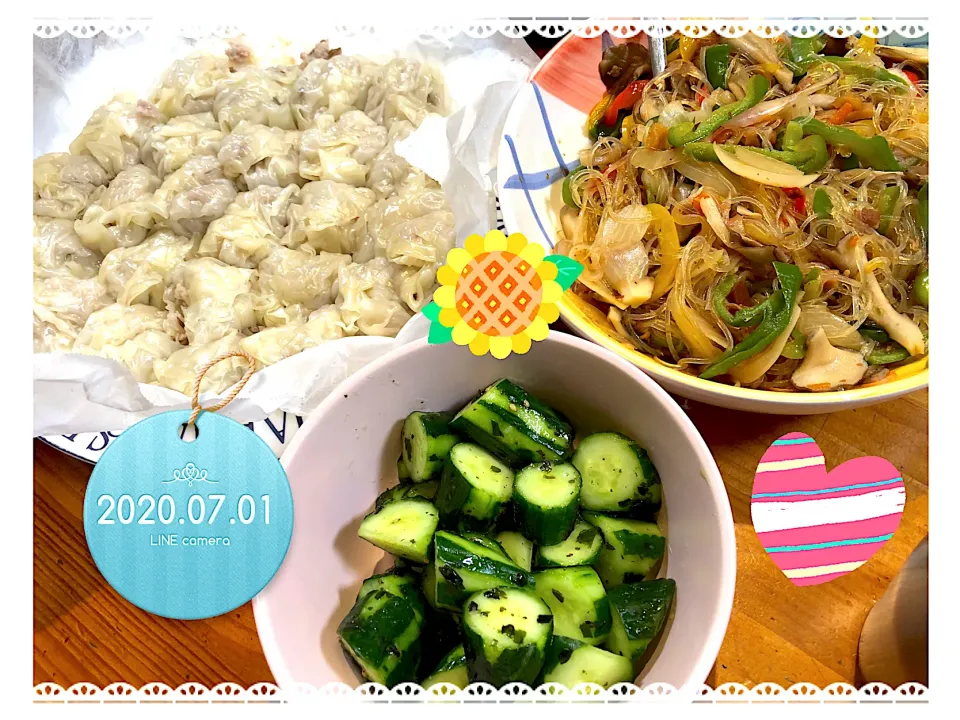 Snapdishの料理写真:娘が作った夏野菜たっぷりチャプチェ✨🌈|harutomomamaさん