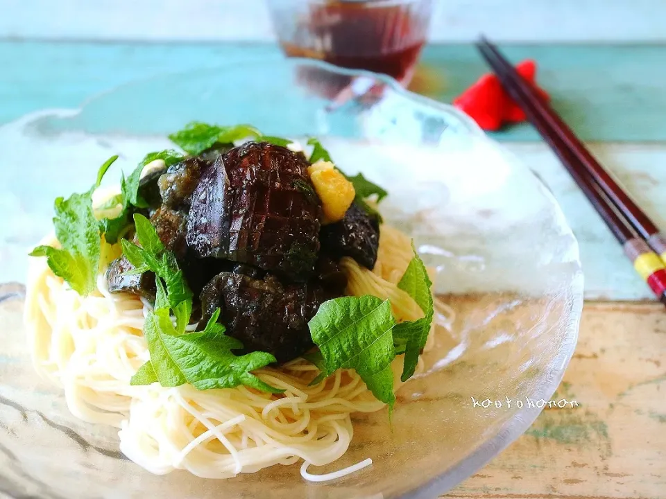 Snapdishの料理写真:なすの煮浸しのせそうめん|kaotohananさん