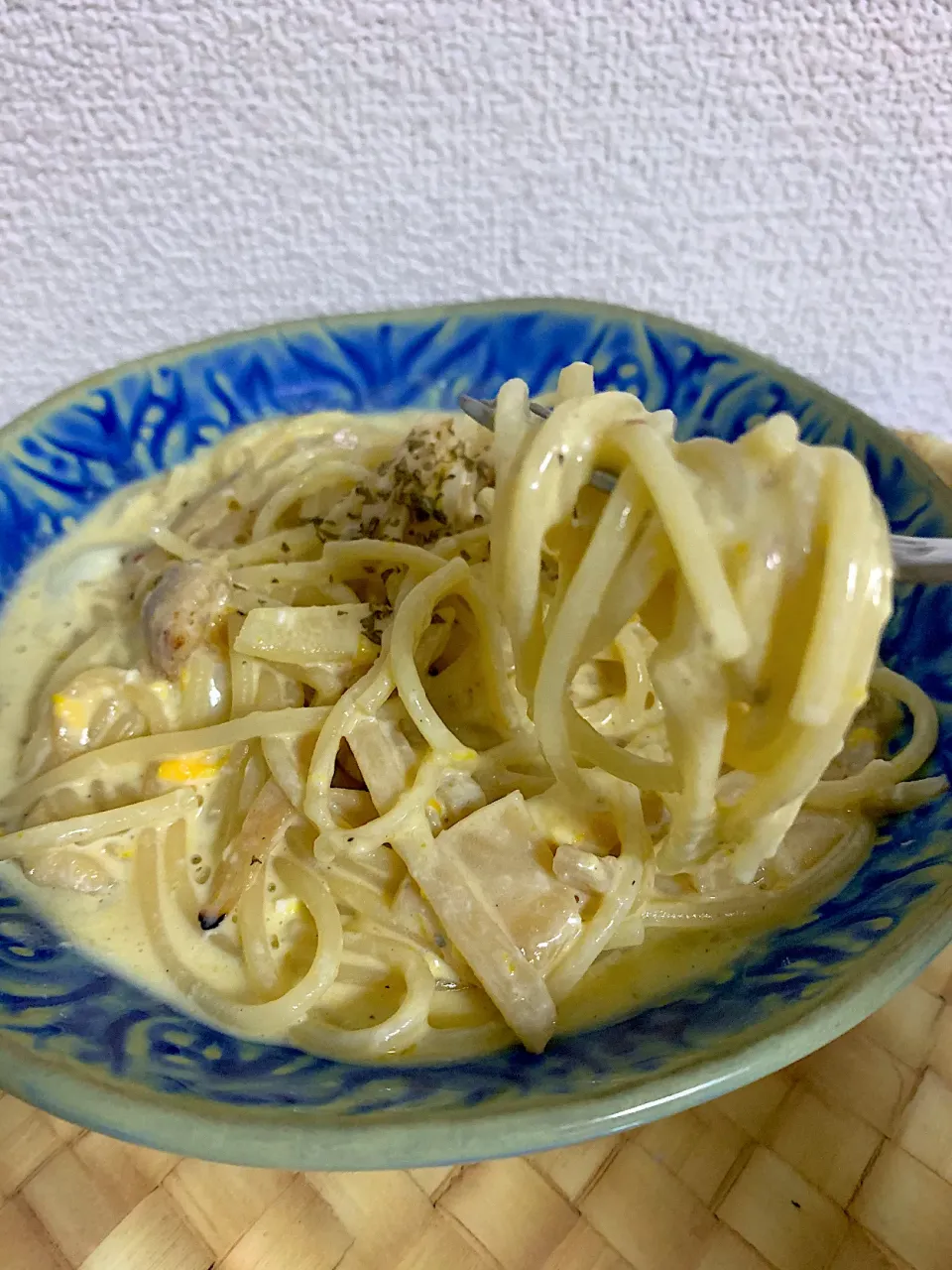 Snapdishの料理写真:手作りメンマのカルボナーラ風🍝|Ryokoさん