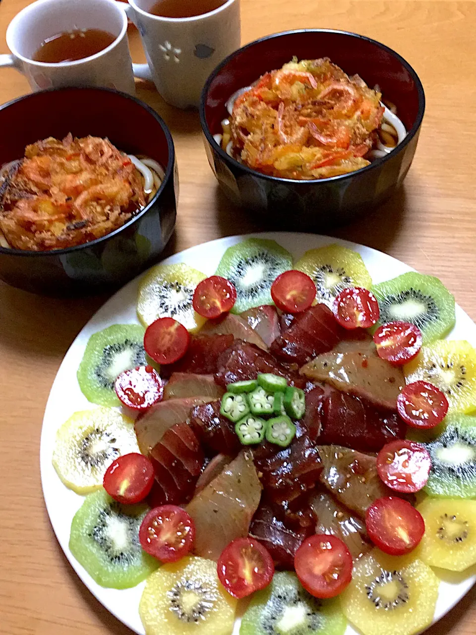 カルパッチョとかき揚げうどん|田中心さん