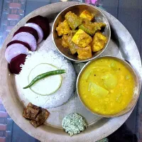 Snapdishの料理写真:#Home made 
#Assamese cuisine 
#Paneer with potol and milk 
# mix dal with raw papaya 
#Kaji nemu pickle 
#Padina raw mango chutney 
# salad|Taste of dipsikha's kitchenさん