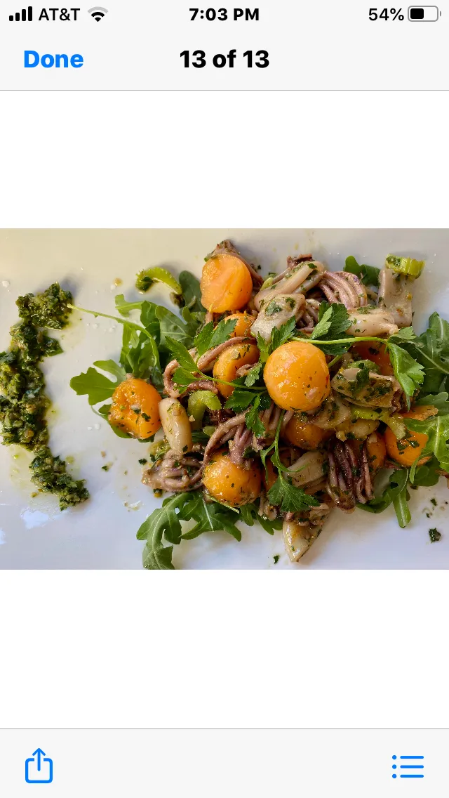 Calamari Squid and Cantaloupe Salad with Arugula with Salsa Verde|Christine pavelkaさん