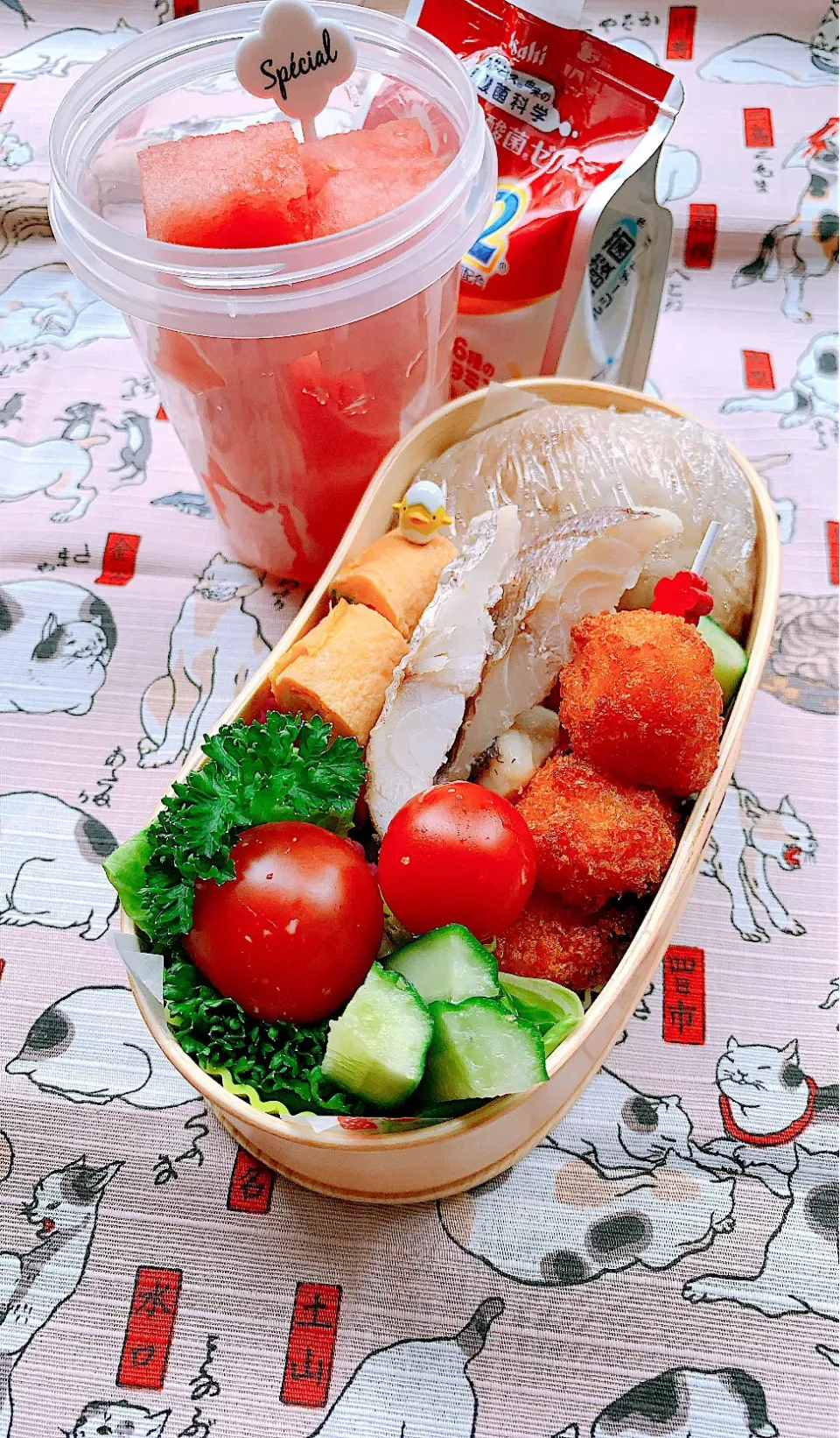 Snapdishの料理写真:#自分弁当　#和食弁当　#鯛塩焼き　#デザートは西瓜|Blueberry🫐さん