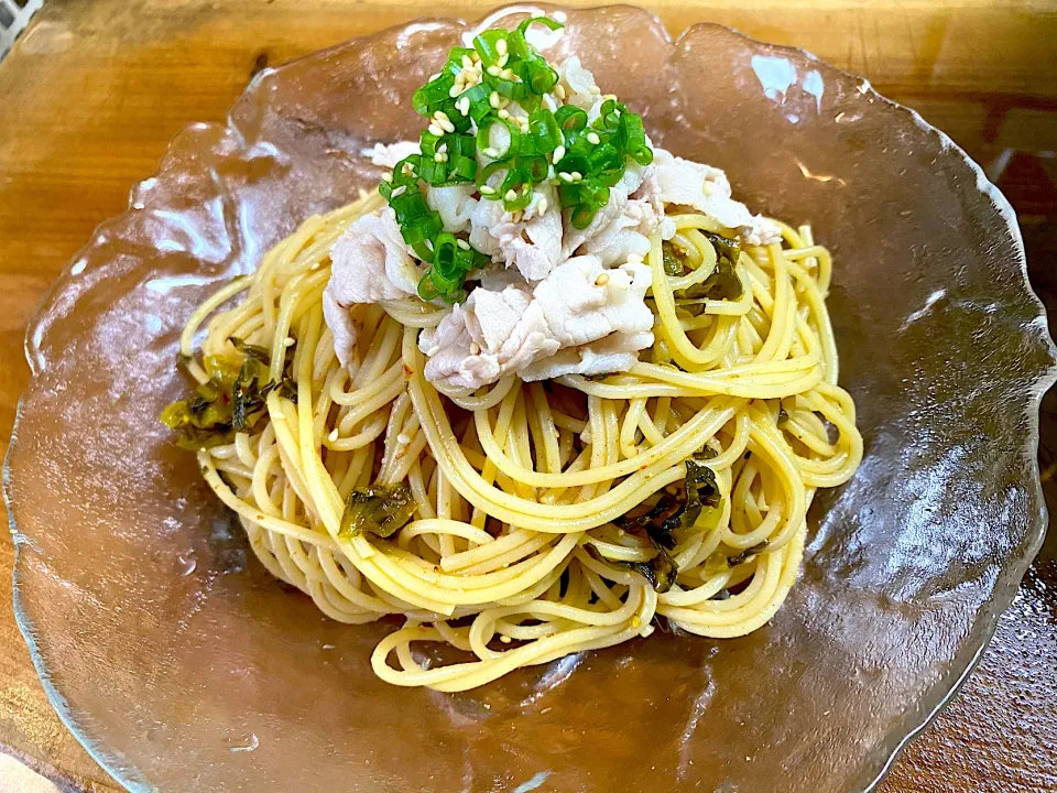 冷しゃぶ高菜の冷製パスタ|名状しがたいゴミムシのようなものさん