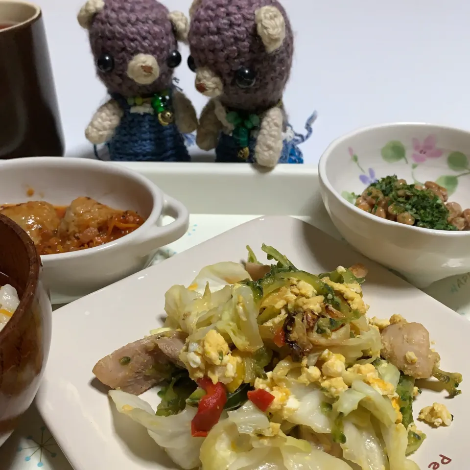 Snapdishの料理写真:晩ご飯はお昼の残り物（╹◡╹）|chagashiさん