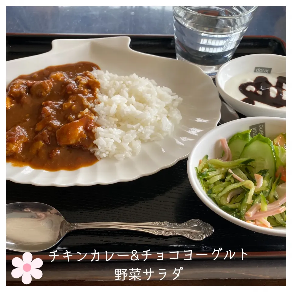 Snapdishの料理写真:チキンカレー&チョコヨーグルト&野菜サラダ|いのっちさん