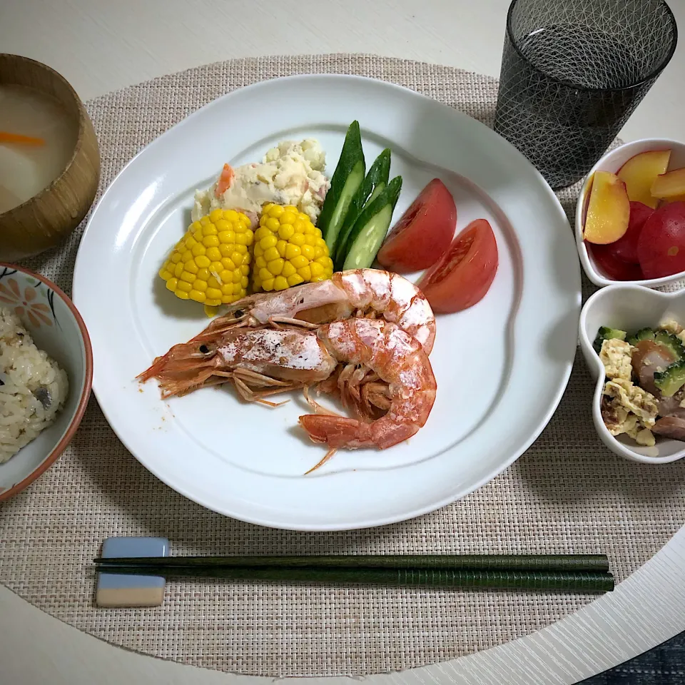 7/5晩ご飯：赤海老の酒蒸し|ななみんさん