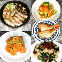 Snapdishの料理写真:夕飯

①豆腐の豚巻き
②エビマヨ
③赤魚の煮付け
④アボカドと鶏肉とトマトの炒め物
⑤豚ニラキクラゲ

#夕飯|舘厚樹さん