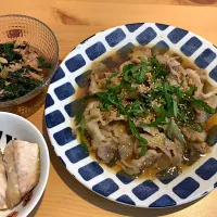 豚肉のミョウガ炒めとモロヘイヤとツナのサラダ🥗|nozomiiさん